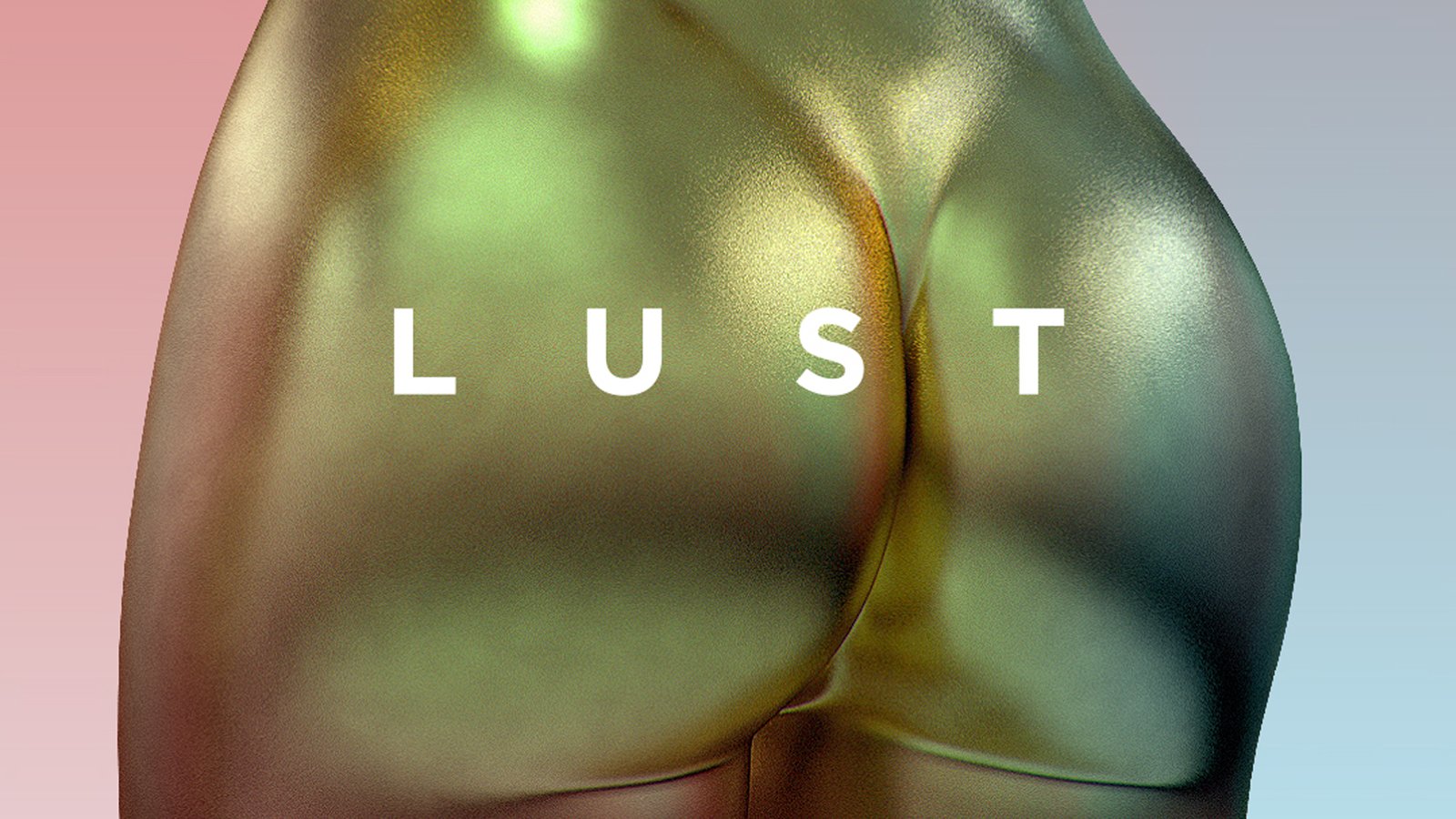 Gold 3D naked butt ass close up on pink background