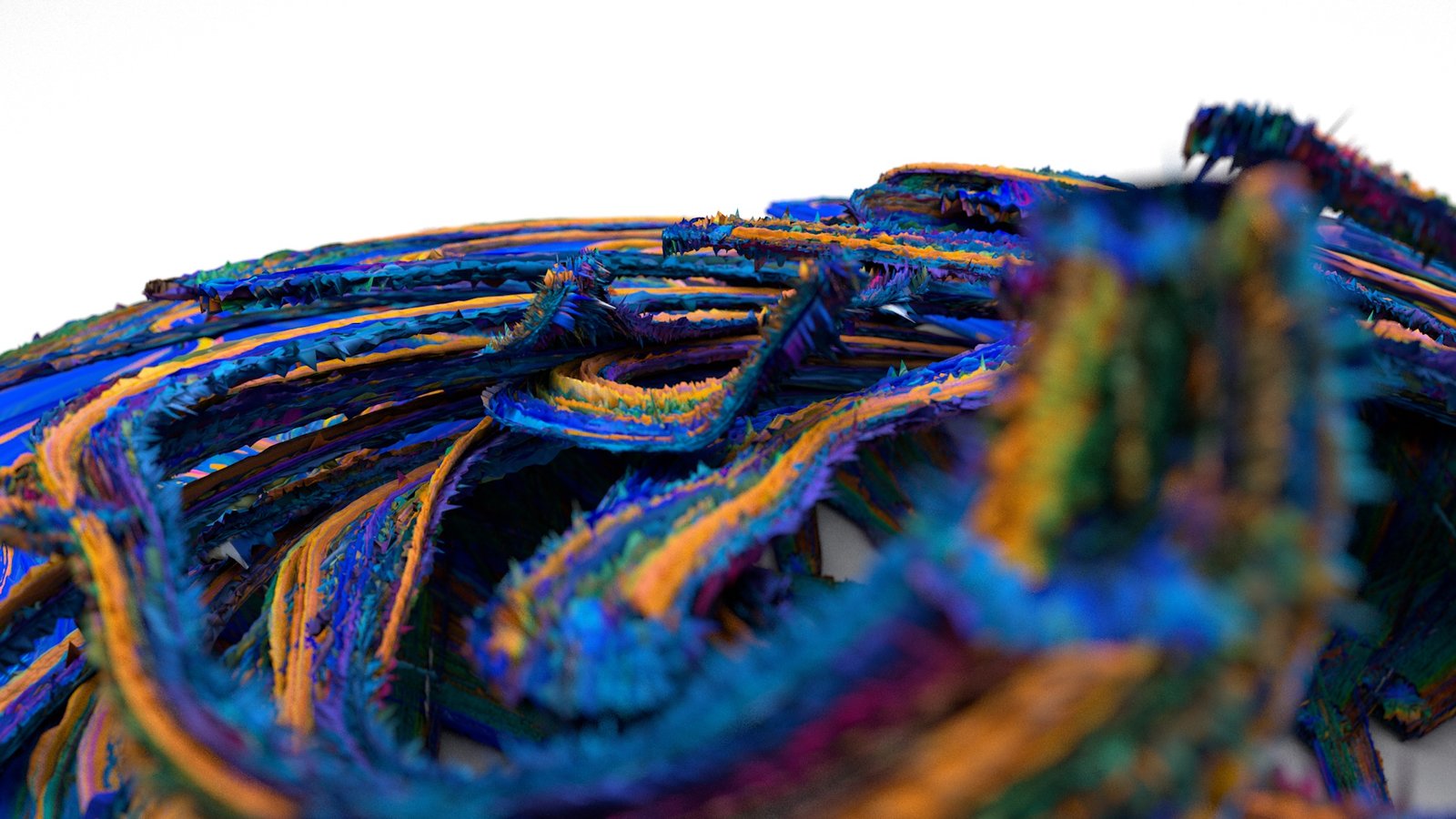 3D close up of rice terrace field in blue paint texture in Cinema 4D