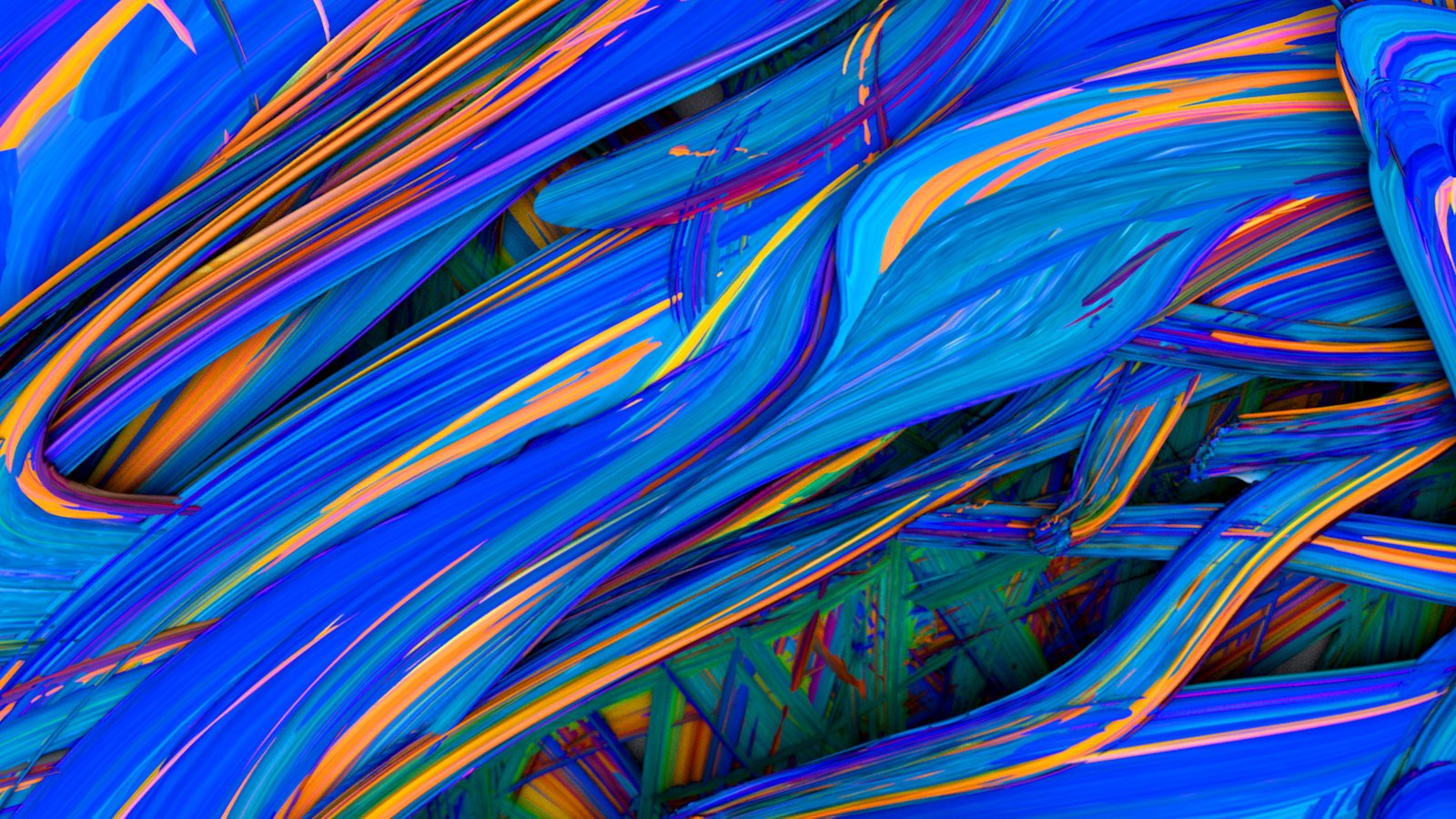 Drone top shot of blue waves paint texture in Cinema 4D