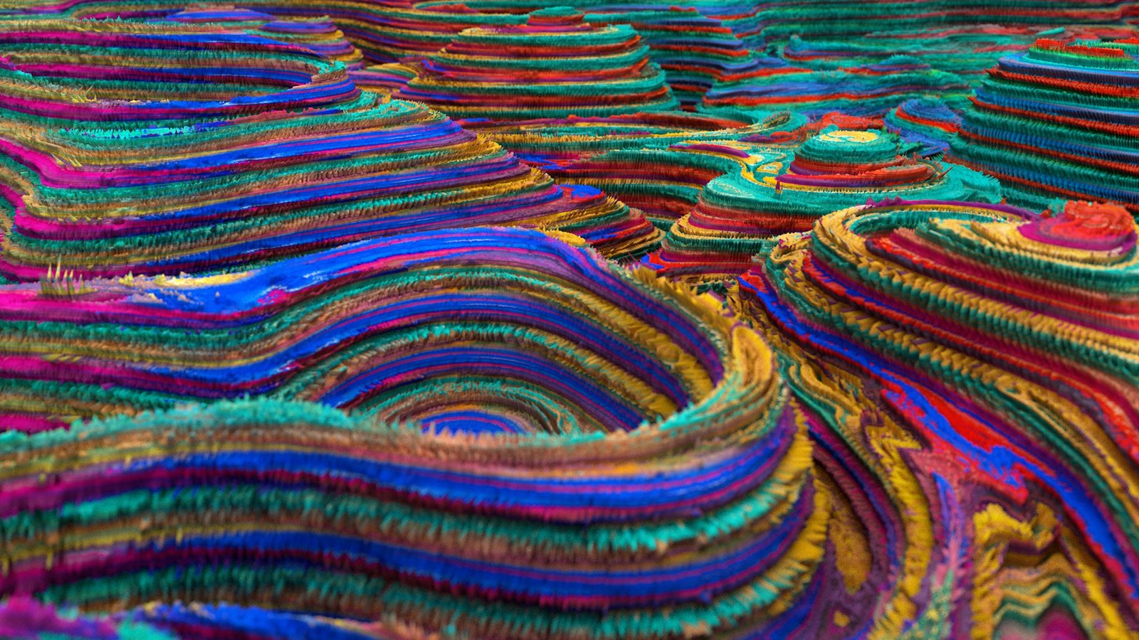 3D rice terrace field in blue paint texture in Cinema 4D