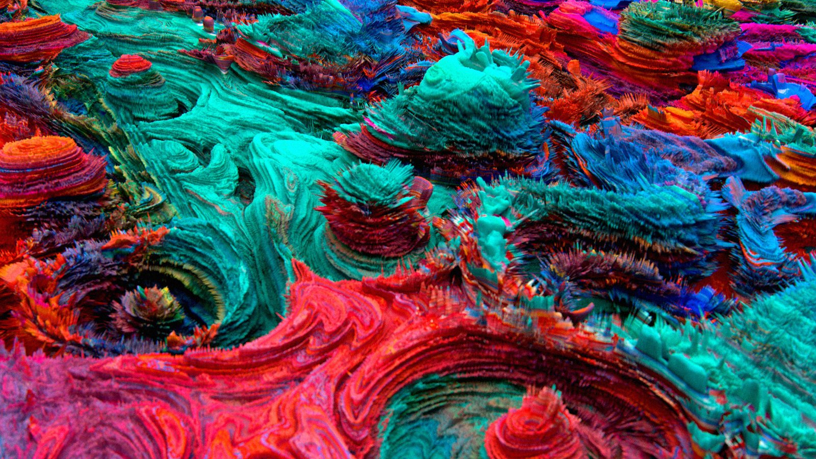 3D rice terrace field in red paint texture in Cinema 4D