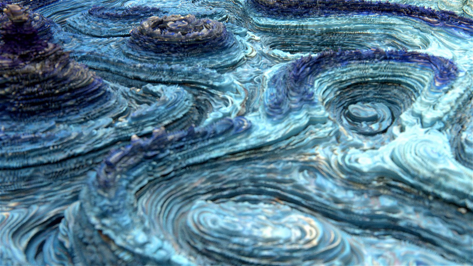 3D ice mountains in blue paint texture in Cinema 4D