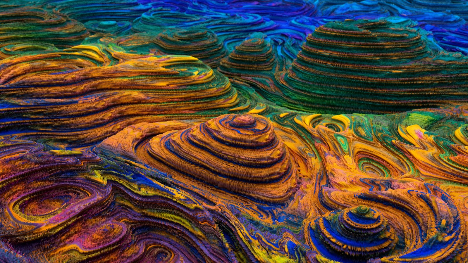 3D rice terrace field in yellow paint texture in Cinema 4D